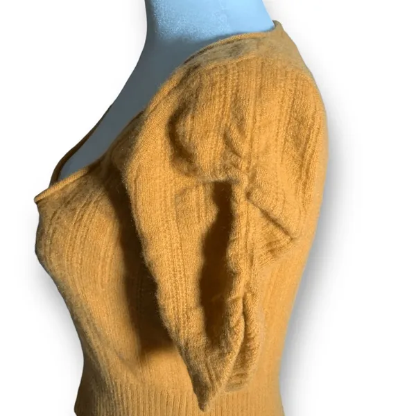Free People Ava Cashmere Cropped Scoop Neck Sweater Short Sleeve‎ Goldenrod XS - Image 3