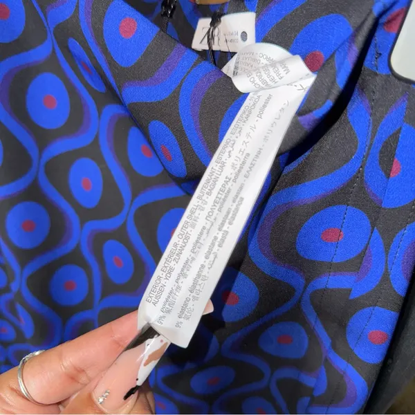 New Zara Blue Neoprene Geometric Print Midi Skirt XS - Image 14