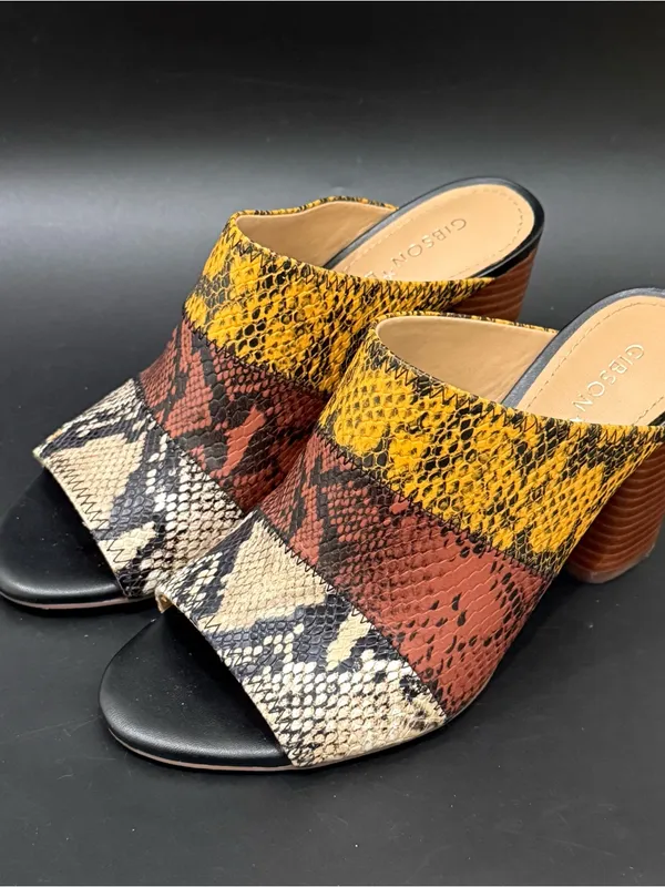 GIBSON LATIMER Mya Patchwork Snakeskin Leather Block Heel Mules Size 7.5 - Image 2