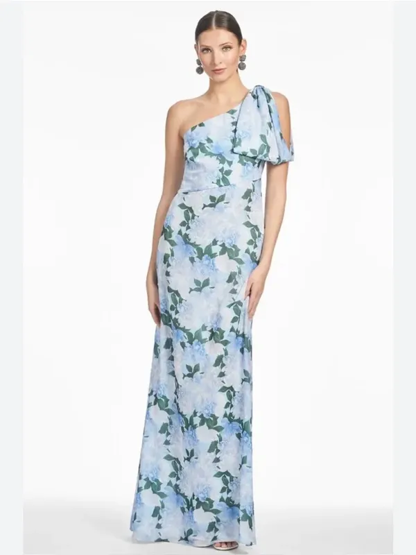 Sachin and Babi Chelsea One-Shoulder Evening Gown Glacial Peonies - Image 3