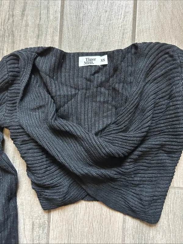 Tiger Mist Black Cropped Ribbed twist Neck Sweater - Image 3