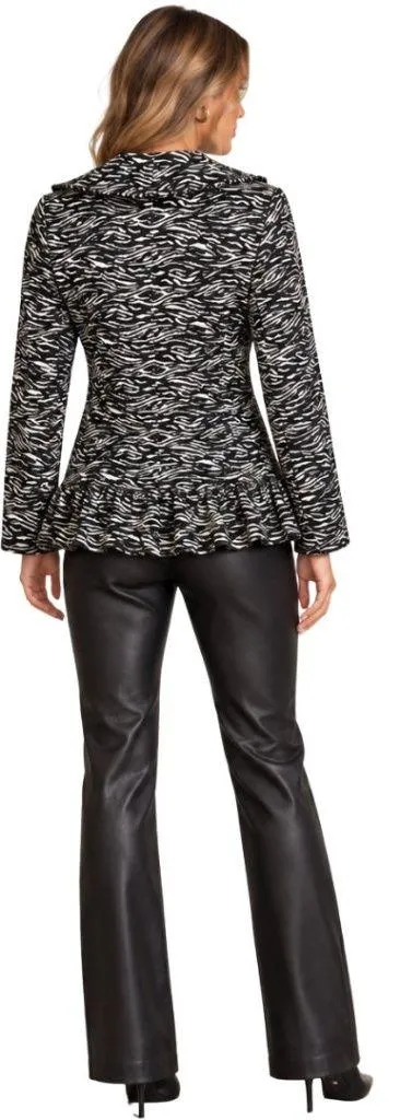 Sandro Studio Zebra Print Ruffle Jacket Women's Small Black White Designer Fun - Image 2