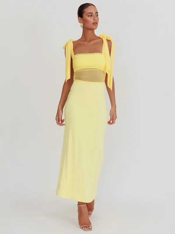 $115 NWT Selfie Leslie Starry Eyed Mesh Waist Maxi Dress Lemon XL - Image 5