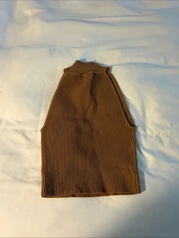 Babaton Ribbed Halter Mock Neck Top - Brown - Image 3