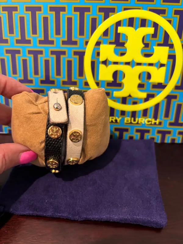 Tory Burch Black and White Leather Wrap Bracelet  - Image 3