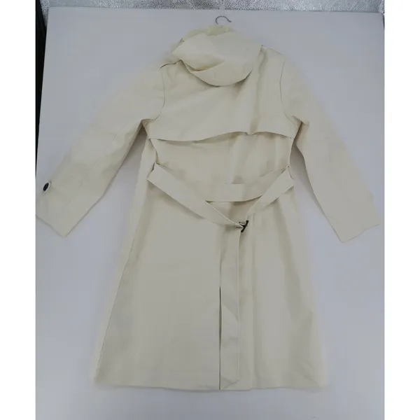 Womens Cream Hooded Double Breasted Trench‎ Coat Size L - Image 4
