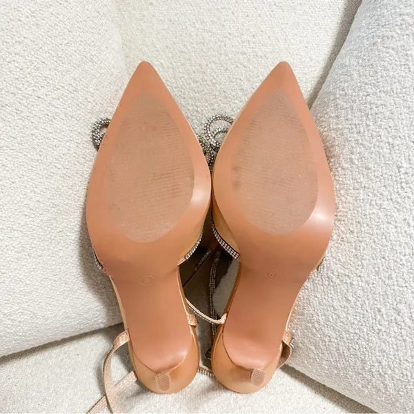 Lulus Lullie Rose Gold Satin Rhinestone Ankle Strap Pointed-Toe Pumps sz 8 - Image 10