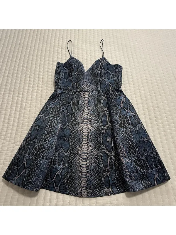 Lovers + Friends Blue Snakeskin Print Mini Cocktail Dress Strapless Sz S Small - Image 11