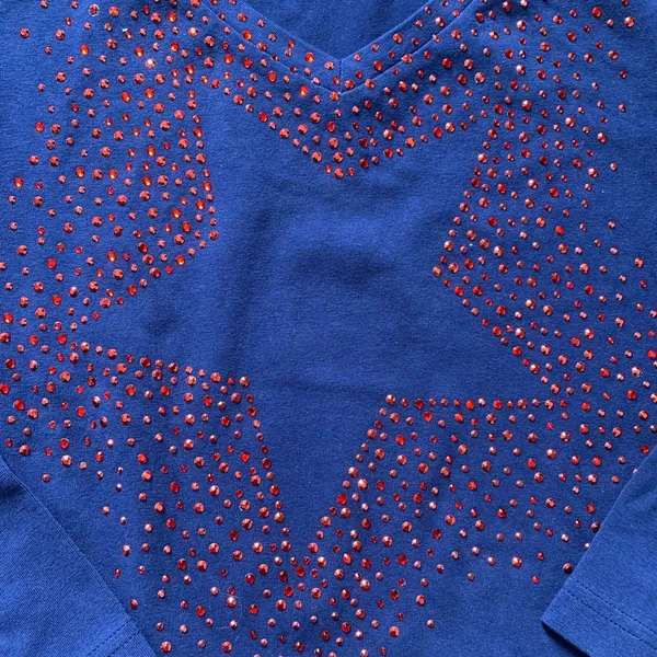 Quacker Factory Blue Top with Red Star Design M - Image 2