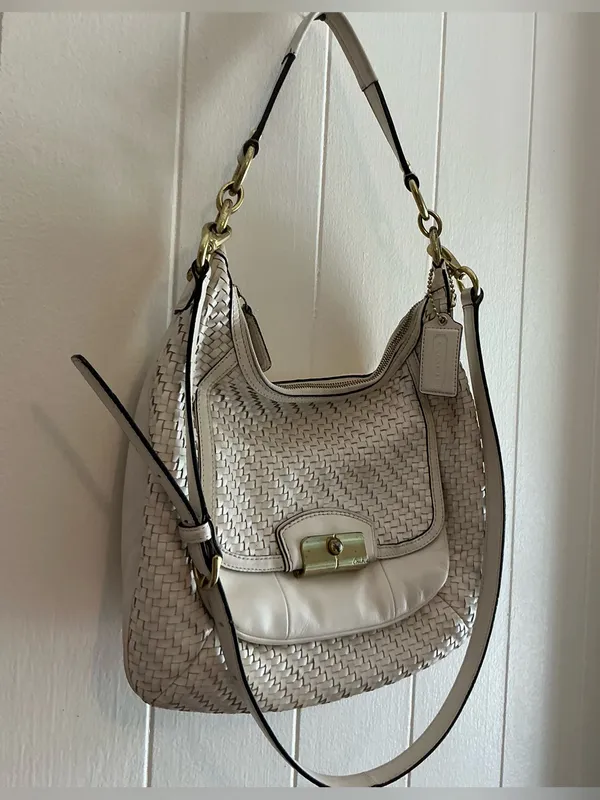 A Rare Large Vintage Y2K Coach Kristin Cream Woven Leather Hobo Handbag - Image 2