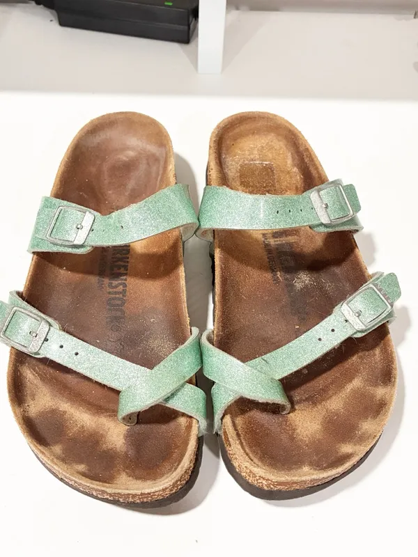 Birkenstock Mayari Metallic Glitter Aqua Sandals Womens Size 7 - Image 2