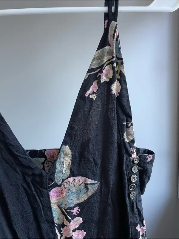 Free People Black Floral Slip Jumpsuit with Pink Floral Accents - Image 6