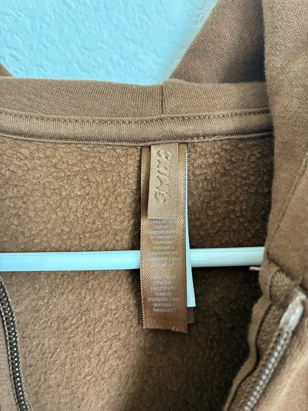 Skims Cotton Fleece Classic Zip Up Hoodie in Cocoa size Medium - Image 3