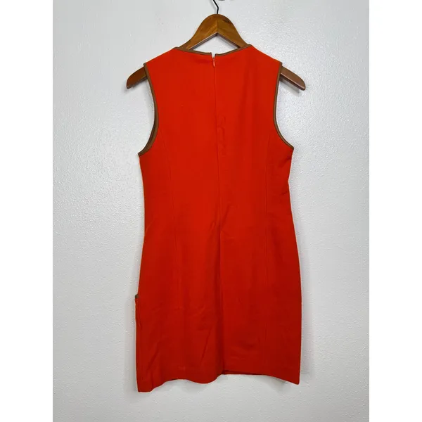 Ralph‎ Lauren Womens Orange Wool Blend Shift Dress Faux Leather Trim Size 6 - Image 2