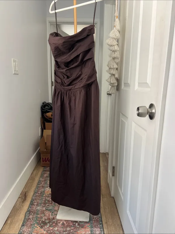 GAP Poplin Strapless Drop Waist Midi to Maxi Dress in Terra Brown Large $118 - Image 5