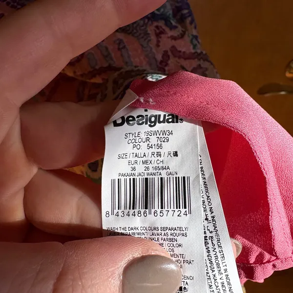 Desigual Maxi Dress Bohemian Paisley Print V Neck Short Sleeve High Low‎ Size 36 - Image 2