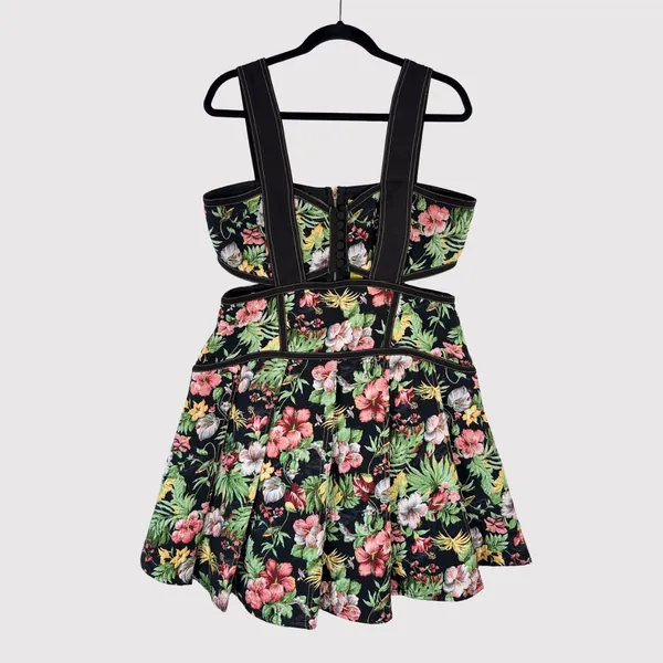 NWT Gianni Bini Dress Black Alexie Corset Mini Floral Cutout Fit Flare Large - Image 2