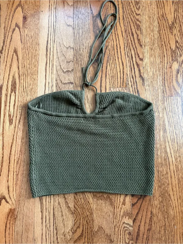 Reformation Suzanne Halter Sweater Tank Olive Oil Green Open Knit Keyhole Top L - Image 5