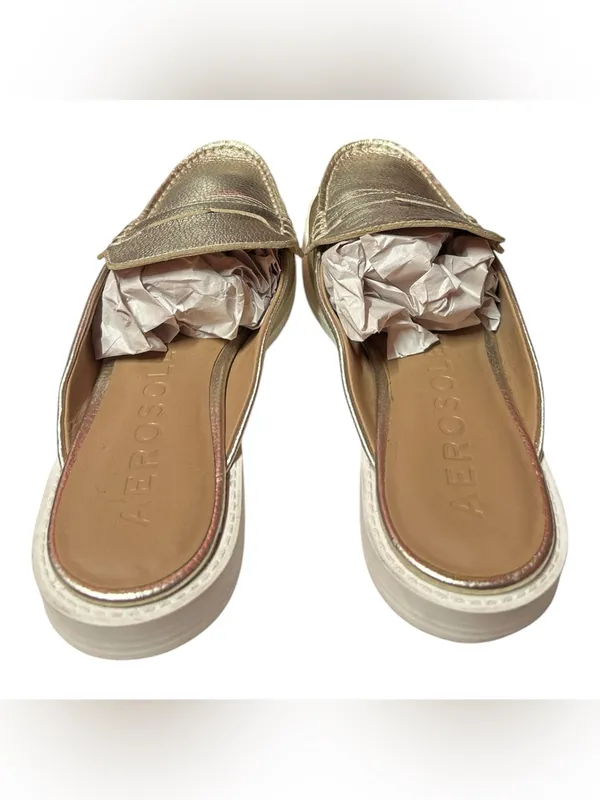 Aerosoles Salome Gold Metallic Pebbled Leather Finish Slip-On Mules Penny Loafer - Image 5