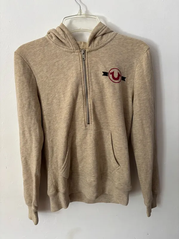 True Religion Half Zip Creme Hoodie - Image 3