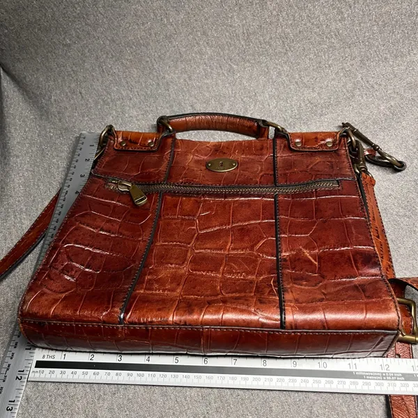 Fossil Crossbody Bag‎ Croc Embossed Leather Brown Women Small ZB5438 - Image 5