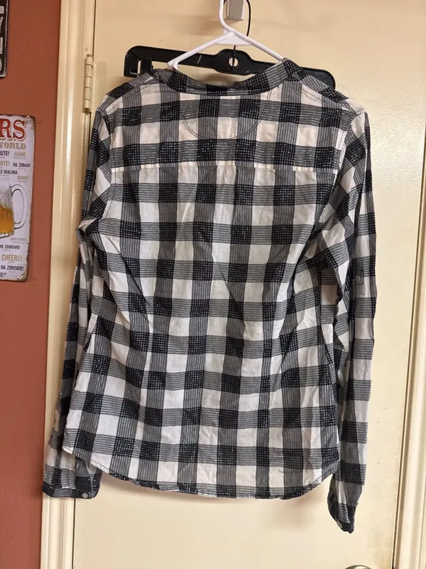 Converse One Star Black & White Plaid Button-Up Shirt M - Image 7