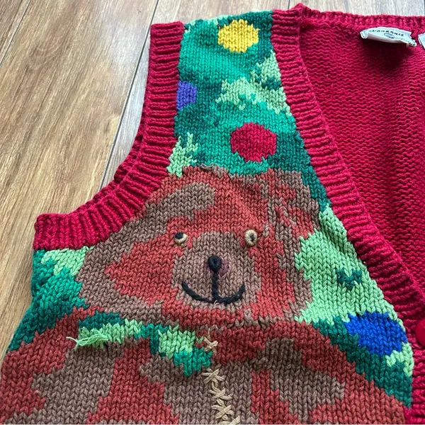 Vintage Handknit Lecomte Red Christmas Sweater Vest Women Size M Holiday - Image 4