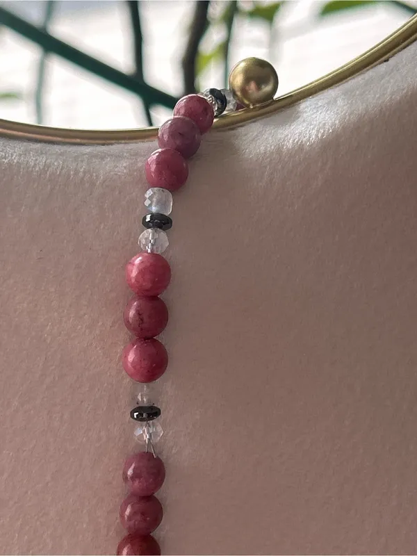 Handcrafted Rhodonite + Labradorite Beaded Necklace with Abalone Shell Pendant - Image 3
