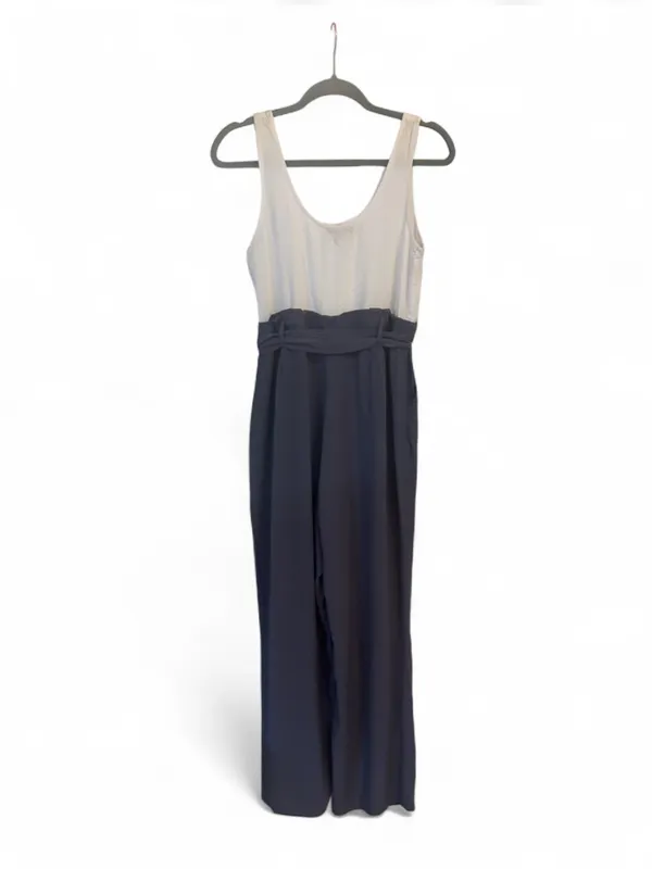 Shinestar Women's Sleeveless Wide-Leg Jumpsuit White Navy M 100% Rayon - Image 4