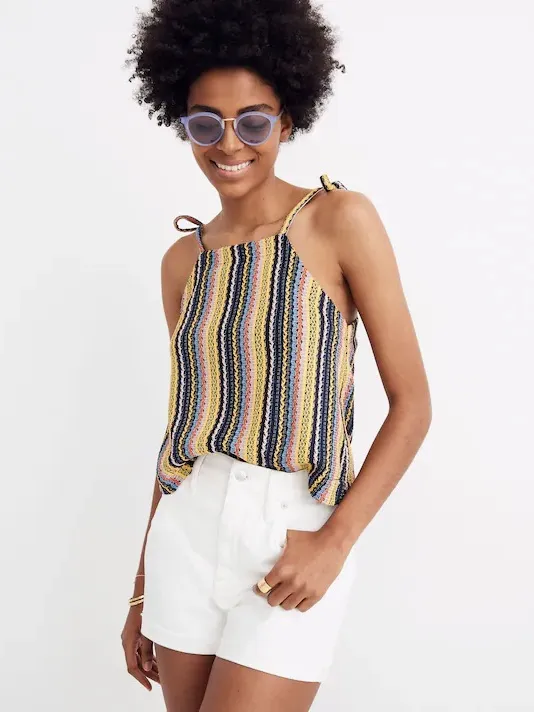 Madewell Texture & Thread Striped Tie Strap Tank Top Size Small Boho Crochet - Image 3