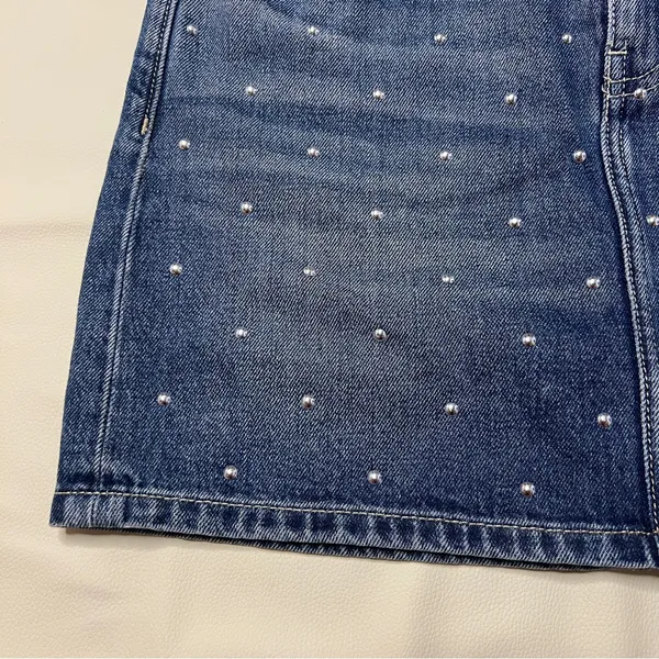 Current/Elliott Size 25 Cotton Blue Denim Studded Mini Skirt Distressed‎ - Image 3