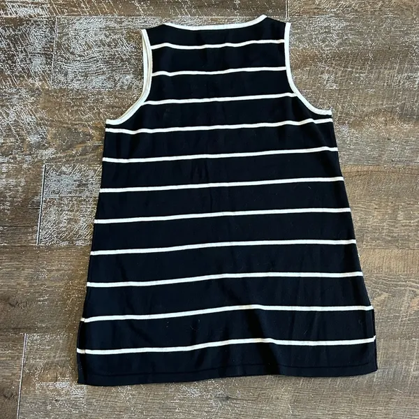 Vintage Tommy Hilfiger Black White Striped Cotton Knit Sleeveless Top Small - Image 5