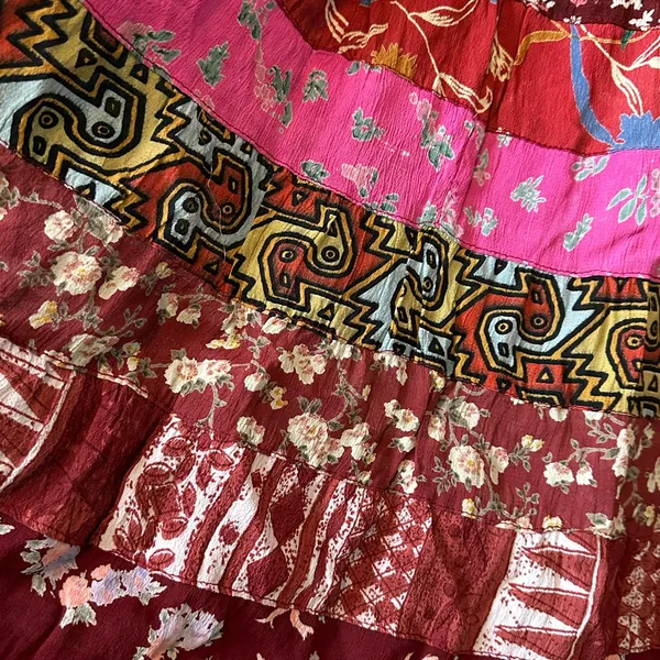 Her Style Tiered Floral Patchwork Maxi Skirt Flowy Cottagecore Boho Western - Image 4