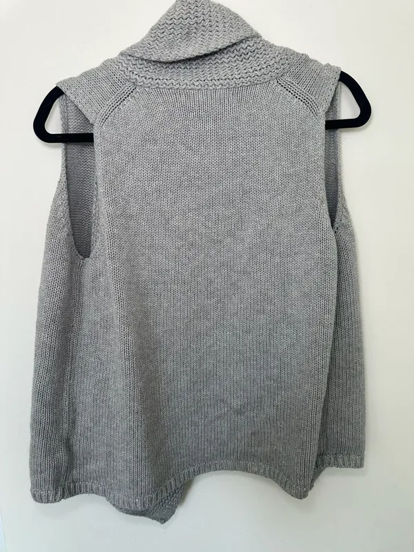 Gap Open Front Sleeveless Cardigan Size Medium Gray Cotton Knit - Image 5
