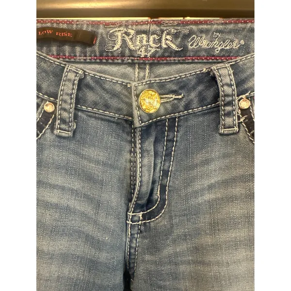 Western rock Wrangler Blue Low Rise Bootcut Jeans casual 26x32 cowgirl - Image 2