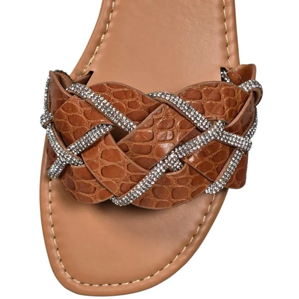 Yoki Women Rust Crocodile Embossed‎ Rhinestone Slide Sandals Size 8 - Image 2