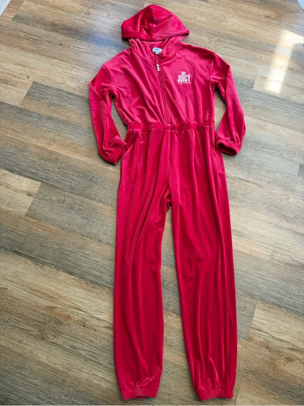 Juicy Couture Red Velour Zip Tracksuit Size Medium - Image 5