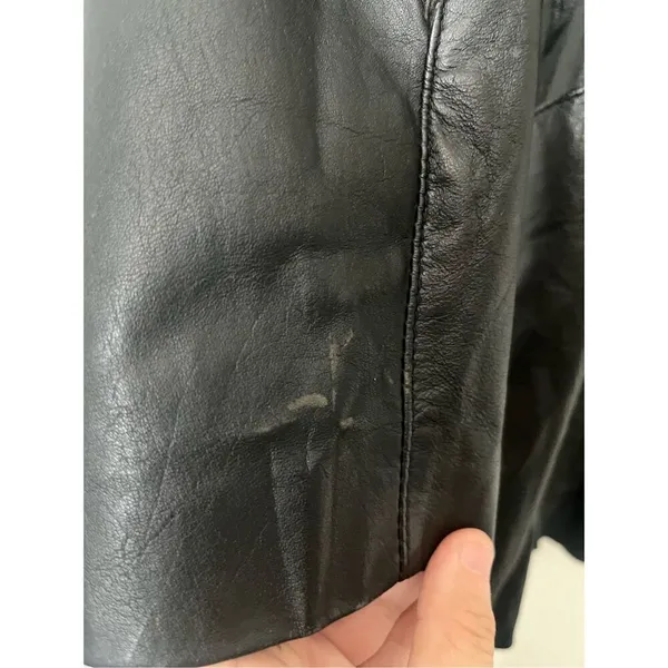 Pelle Vintage Black Leather Coat Snakeskin Detailing‎ Lined Shoulder Pads Small - Image 13