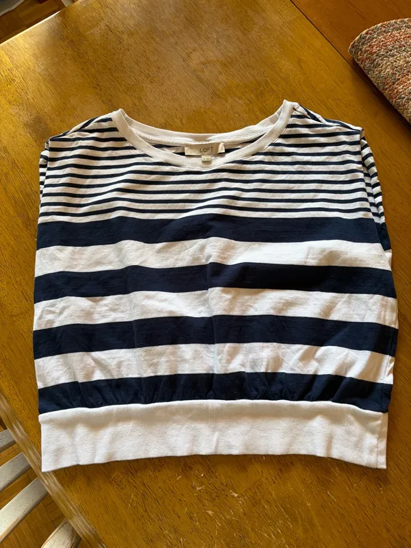 LOFT Navy White Sleeveless Striped Dolman Top Size XL Nautical Coastal Cropped - Image 2