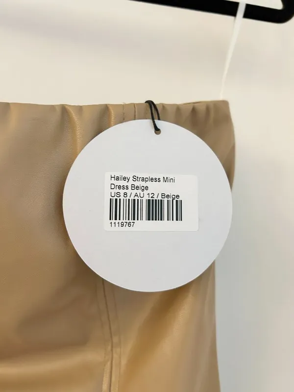 Princess Polly Hailey Strapless Vegan Leather Mini Dress Beige Size 8 NWT - Image 5