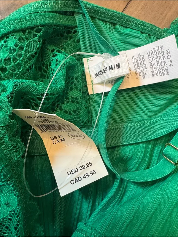 Aerie Size Medium NWT Ribbed Lace Crop Tank Emerald Green Sexy - Image 3
