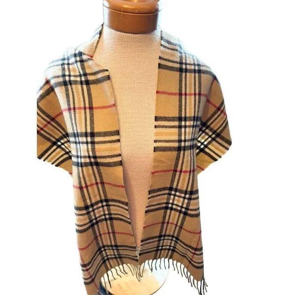 plaid winter Scarf Beige Tartan Plaid 70" x 12" Unisex - Image 4