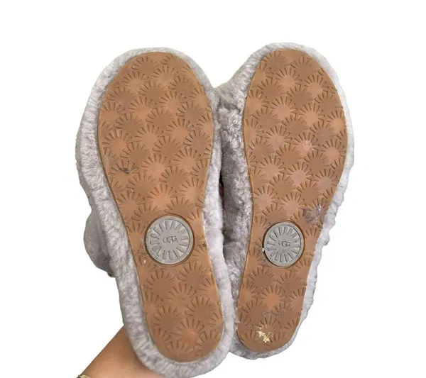 UGG Oh Yeah Fluffy Gray Sherpa Slides Slippers Sandals - Image 8