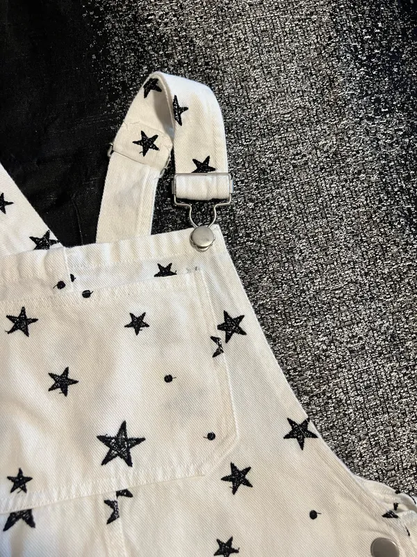 Womens small Storia White denim black star print pinafore/overall dress - Image 6