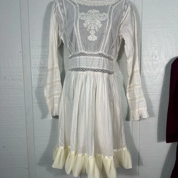 Free People White Victorian Waisted Mini Dress Ivory No Size EUC - Image 3