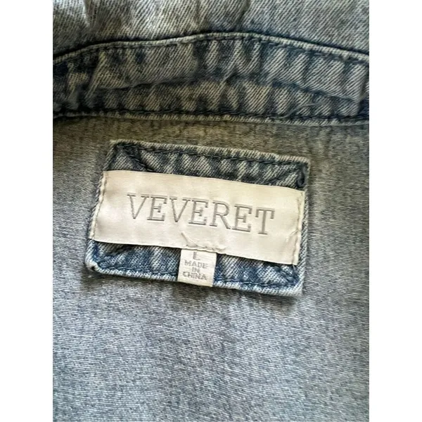 Veveret Light Wash Button Front Lightweight Denim Jean Jacket Women's Large Blue - Image 3