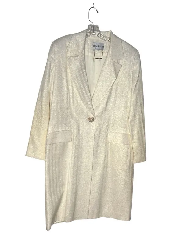LILY & TAYLOR Ivory Blazer Coat Longline Crystal Buttons Shimmer Fabric Size 14 - Image 4