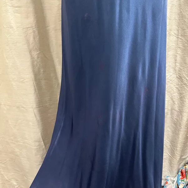 VTG 90s Zum Zum Blue Ombre Satin Slip Dress Rhinestone Strappy Open Back Prom XS - Image 4
