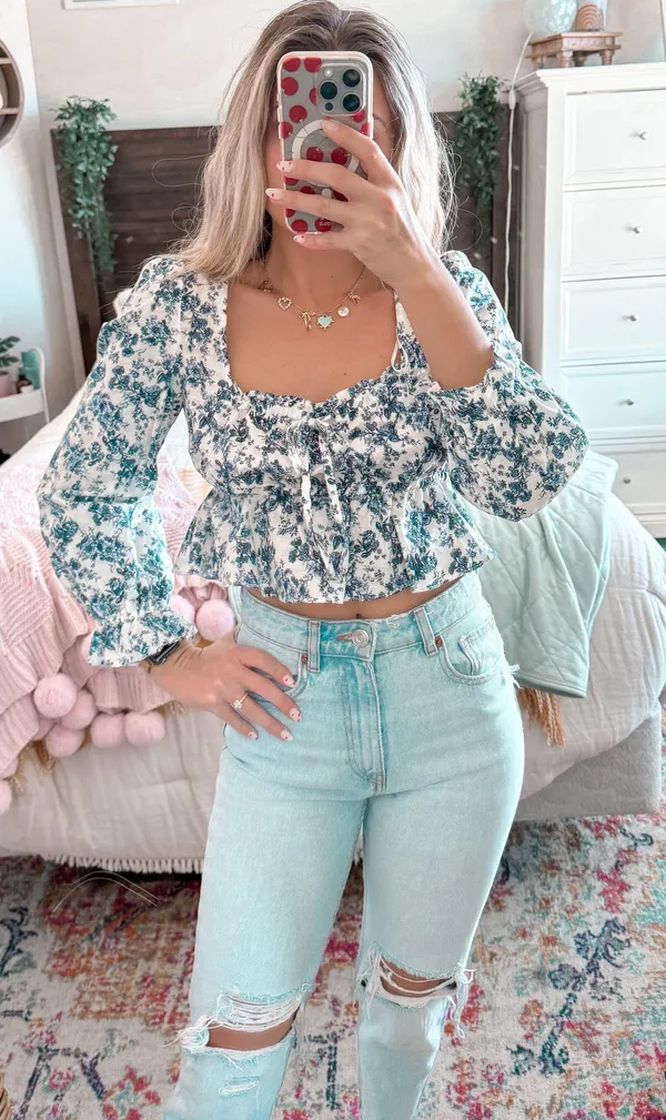 Chelsea & Violet Blue Floral Linen Longsleeve - Image 2