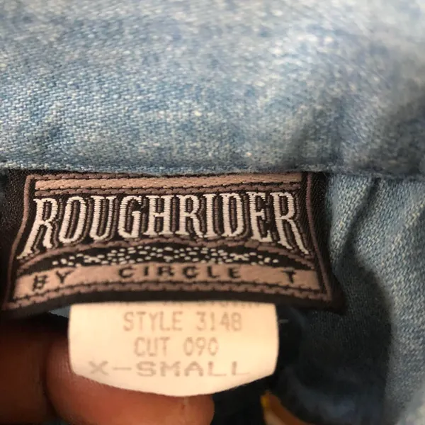 Rough Rider jean denim biker moto jacket fitted long sleeve cut out back. - Image 4